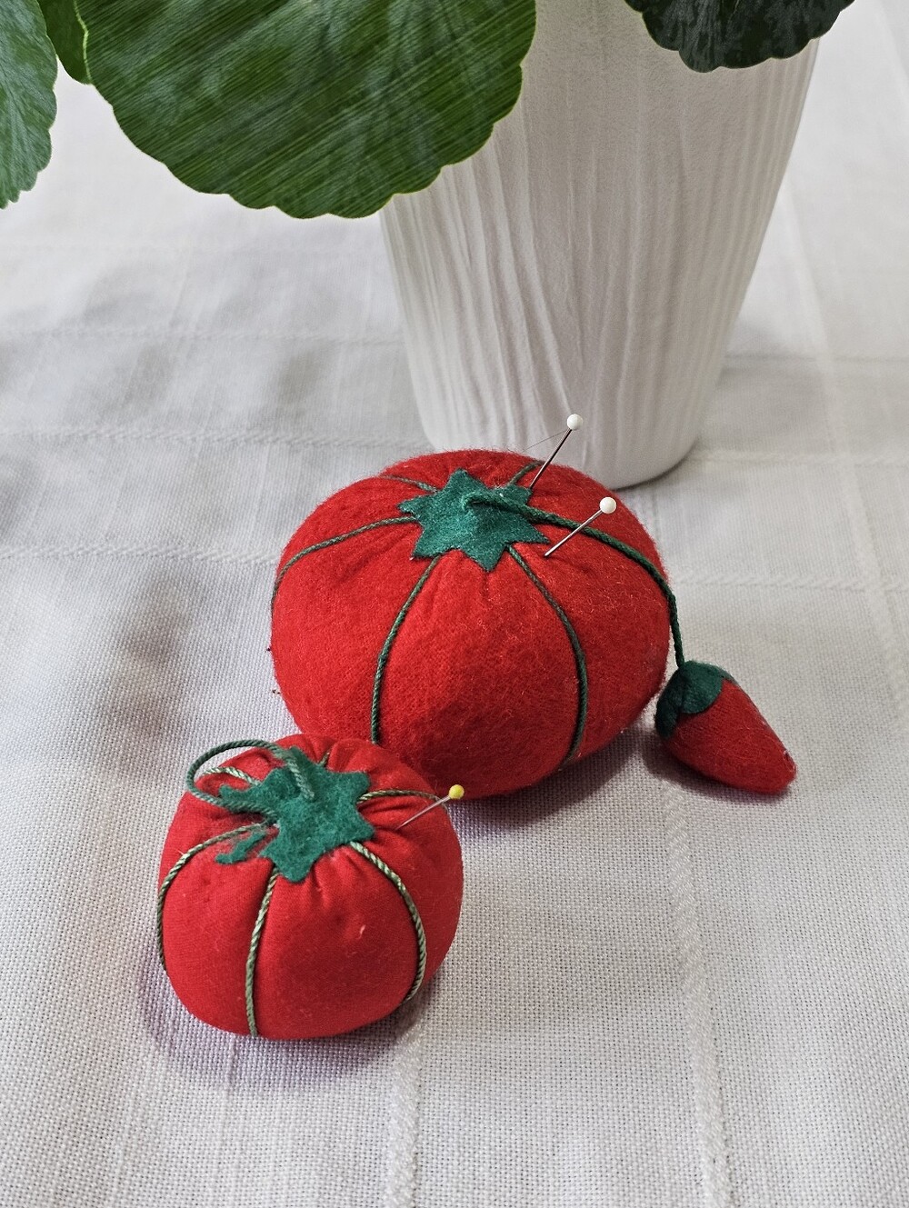 Vintage Tomato Pincushions Set of 2 with Strawberry Emery Sewing